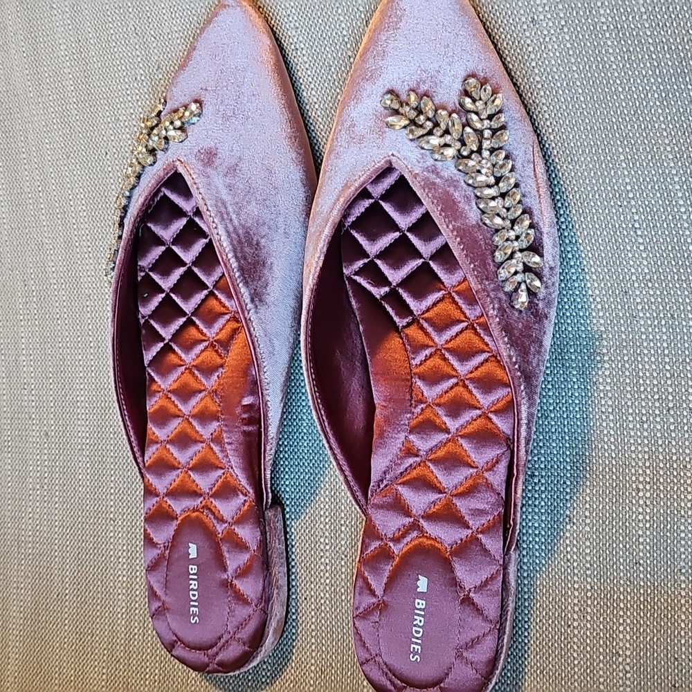 Birdies The Swan Raspberry Velvet Jeweled Mule - Picture 4 of 10